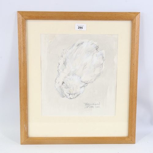 295 - Patrick O'Regan, watercolour, white cat, signed and dated 2003, 11.5