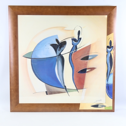 307 - Alfred Gockel, mixed media on paper, abstract composition, signed, original painted frame, overall f... 