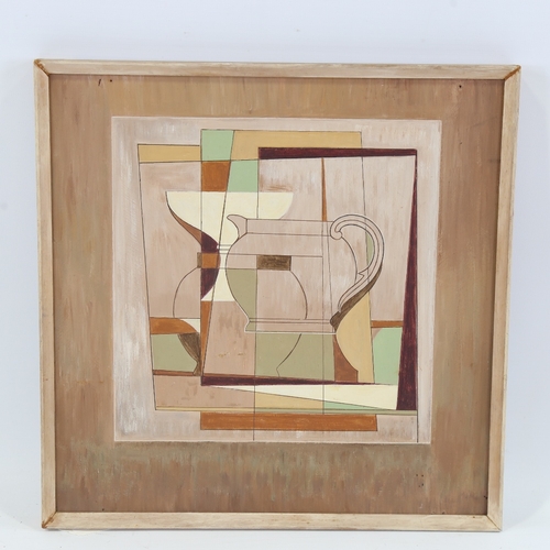 309 - Mid-20th century oil on board, cubist still life, unsigned, 12