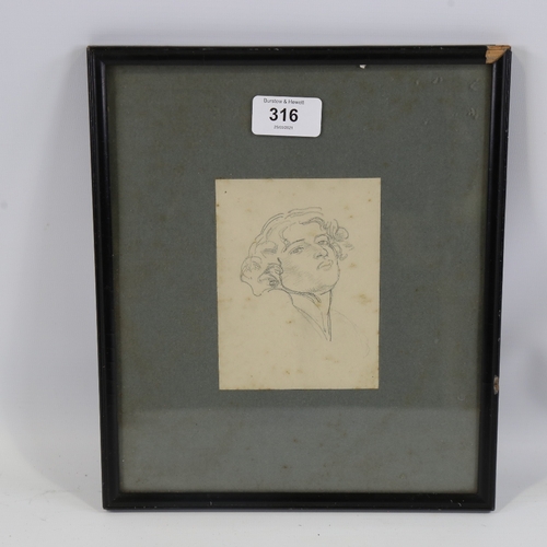 316 - Attributed to Matthew Smith, small pencil sketch, head portrait, unsigned, sheet size 4.75