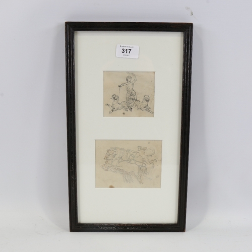 317 - Attributed to John Flaxman (1755 - 1826), 2 Classical pencil sketches, unsigned, largest 3.5