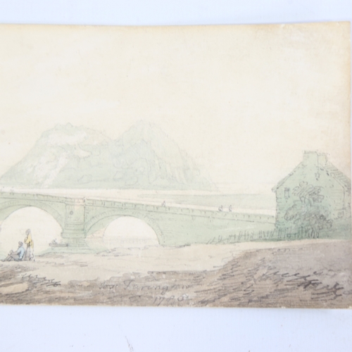 323 - Joseph Farrington (born 1747), watercolour, stone bridge, signed and dated 1780, 3.75