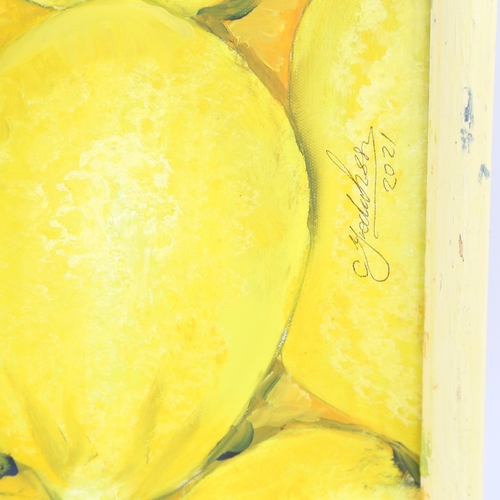 344 - Clive Fredriksson, oil on canvas, mackerel and lemons, framed, overall frame dimensions 21