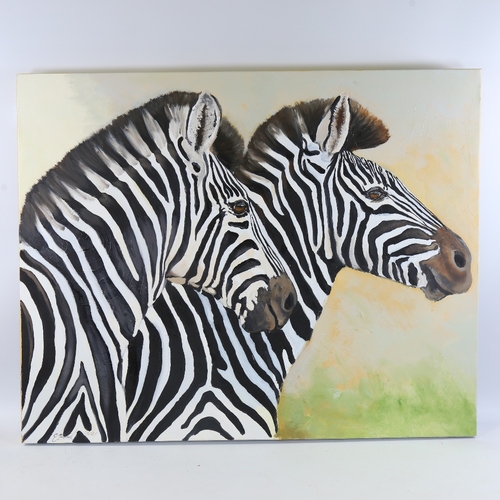 346 - Clive Fredriksson, oil on canvas, zebras, 31.5