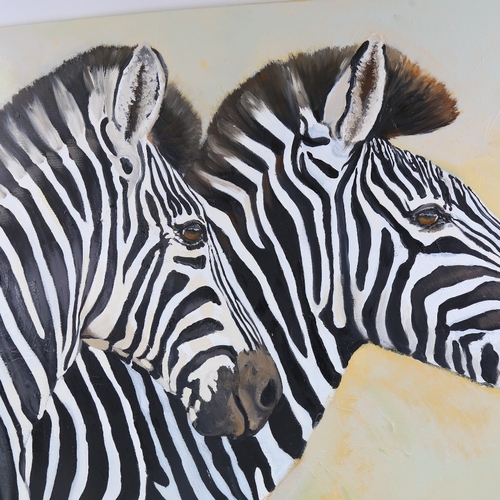 346 - Clive Fredriksson, oil on canvas, zebras, 31.5