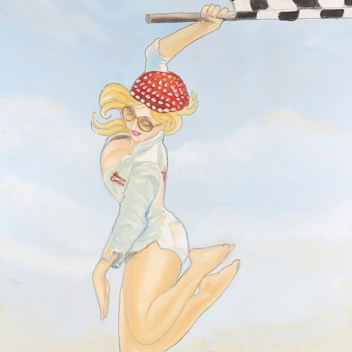 347 - Clive Fredriksson, oil on board, chequered flag, 45