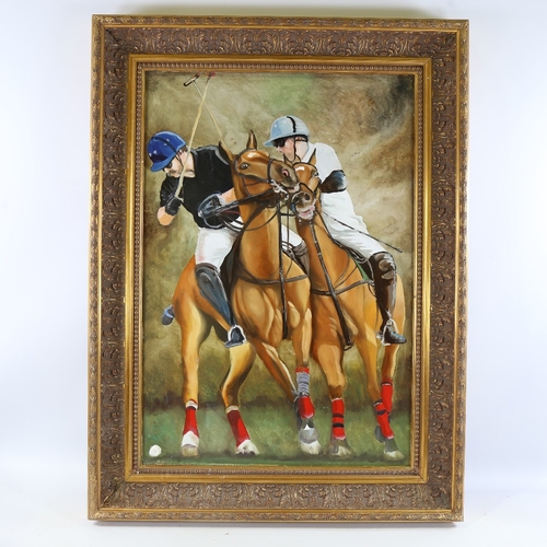 348 - Clive Fredriksson, oil on board, polo players, framed, overall frame dimensions 40