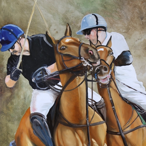 348 - Clive Fredriksson, oil on board, polo players, framed, overall frame dimensions 40