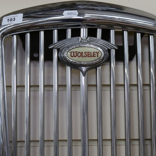 103 - A Vintage chrome Wolseley Hornet MKII? Classic Car radiator grille, width 34cm, height 42cm