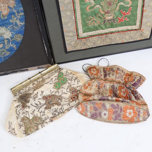 106 - A group of Chinese silk embroideries, comprising 2 pictures and 2 bags (4)