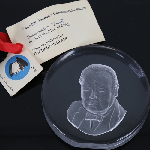 108 - A large Dartington Glass Churchill Centenary commemorative plaque paperweight, limited edition no. 3... 