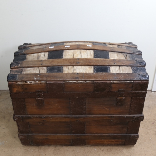 118 - An Antique metal-bound dome-top trunk, W67cm, H54cm, D43cm