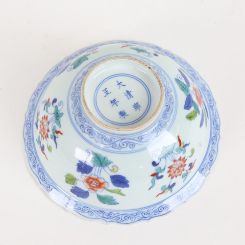 13 - A Chinese Doucai bowl, floral decoration with 6 character Yongzheng mark, diameter 15cm, height 6cm ... 