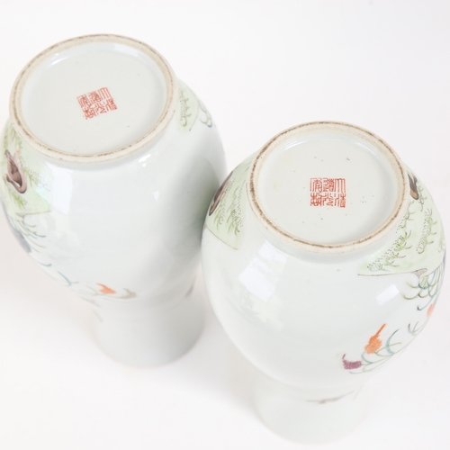 32 - A pair of Chinese famille rose ovoid 'Duck' vases, polychrome painted decoration with chrysanthemums... 