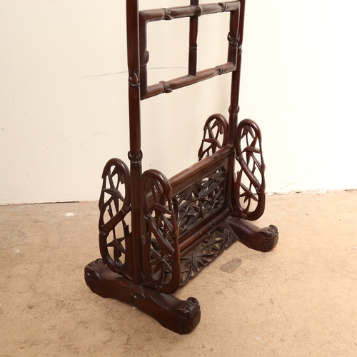 58 - A Chinese rosewood Hongmu floor-standing rise and fall screen, bamboo style decoration, height 97cm