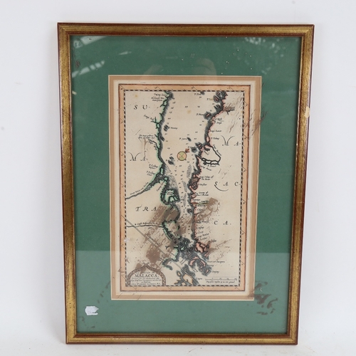 66 - Pierre Vander, an 18th century hand coloured map, Le Detroit De Malacca, image 27cm x 16cm, framed