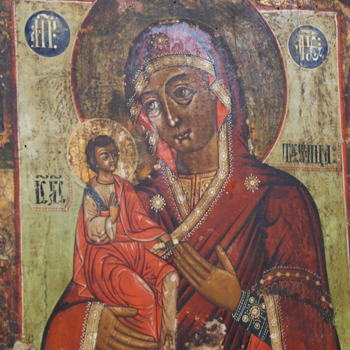 84 - A large painted and lacquered Russian icon, depicting Madonna and Child, 35cm x 31cm