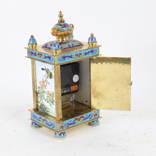 93 - A modern Chinese cloisonne enamel brass-cased carriage clock, quartz movement with enamelled dial an... 