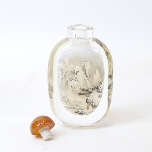 163 - A large Chinese reverse painted glass snuff bottle, landscape scene with character marks, height 12.... 