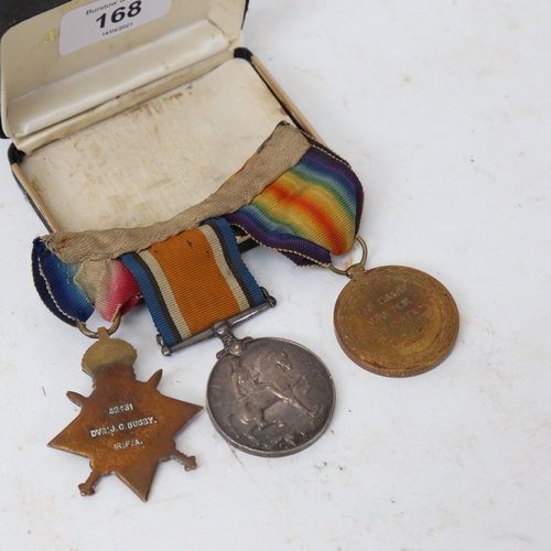 168 - A First World War medal trio, to 52431 Driver J C Busby, Royal Artillery, and Royal Fleet Auxiliary