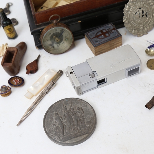 173 - Various interesting collectables, including horse fob with miniature horse bits and hoof propelling ... 