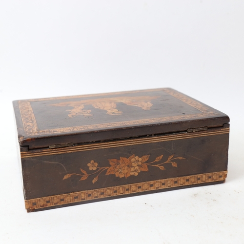 183 - A 19th century Italian Sorrento Ware jewel box, with marquetry inlaid micro mosaic border and dancin... 