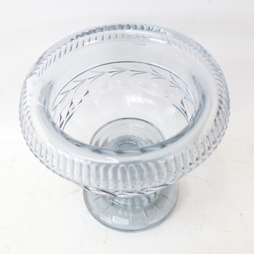 210 - An early 20th century greyish blue glass table centre pedestal bowl, with cut-star base, height 20cm... 