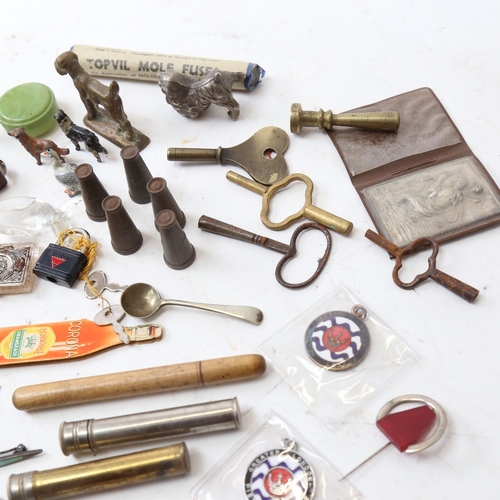 215 - Various collectables, including Greater London Pistol League medals, Topvil mole fuses, desk seal, g... 