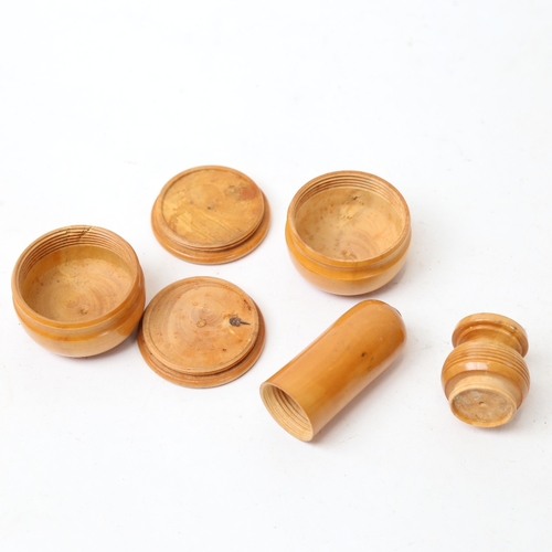 224 - 3 treen boxes, including acorn needlecase, length 8cm (3)