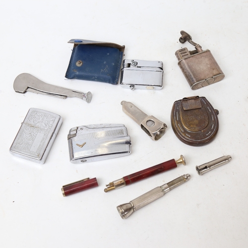 243 - Various smoking paraphernalia, including Dunhill lighter, horse shoe Vesta case etc