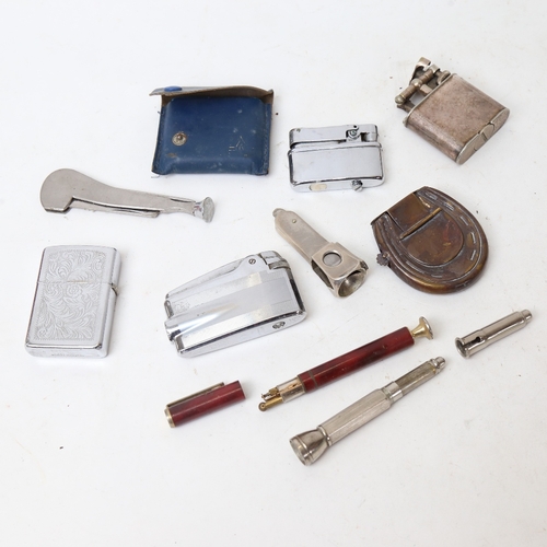 243 - Various smoking paraphernalia, including Dunhill lighter, horse shoe Vesta case etc