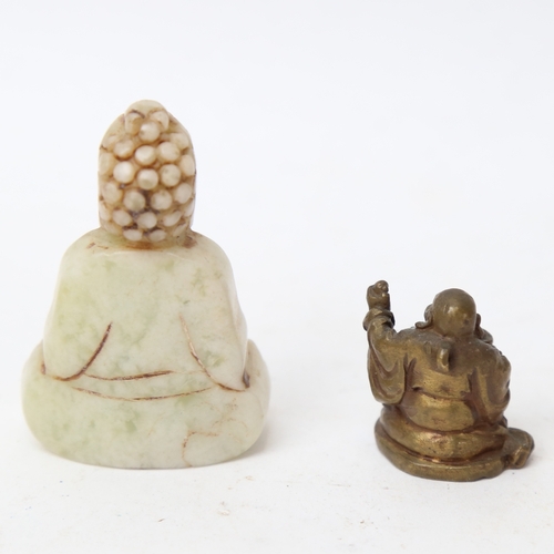 245 - A small carved and polished jadeite Buddha figure, and another miniature brass model, largest height... 