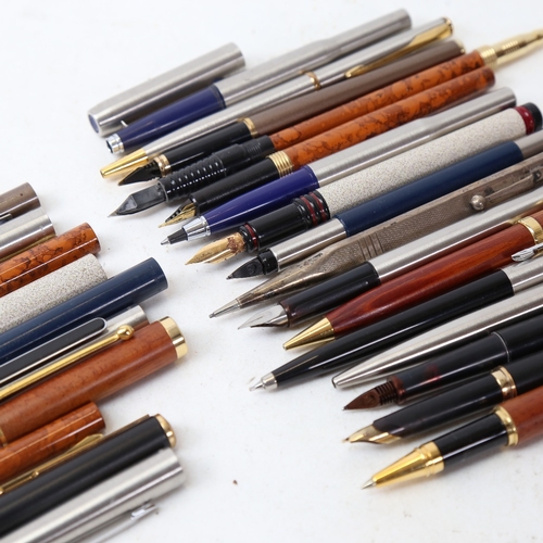 254 - Various pens, including sterling silver propelling pencil, Parker etc (boxful)