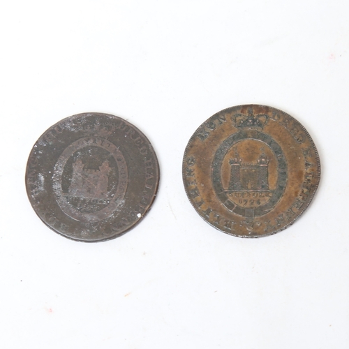 257 - 2 1794 Blything 100 Loyal Suffolk Yeomanry half penny coins (2)