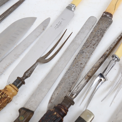 279 - Various Antique carving knives, forks and steels, some staghorn-handled