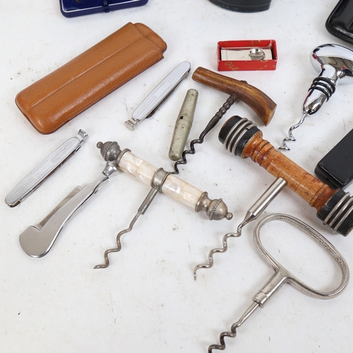 298 - Various collectables, including Vintage corkscrews, leather cigar cases, Parker Quink etc (boxful)