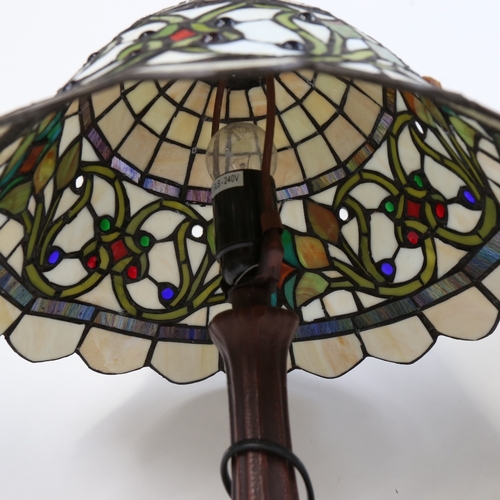 302 - A pair of Tiffany style lead-light glass mosaic table lamps, overall height 43cm