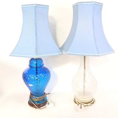 309 - 2 glass table lamps and shades, overall height 64cm (2)