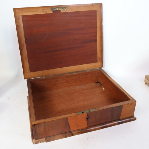 321 - A large oyster veneered laburnum wood and cherrywood inlaid desk-top document box, with key, W44cm, ... 