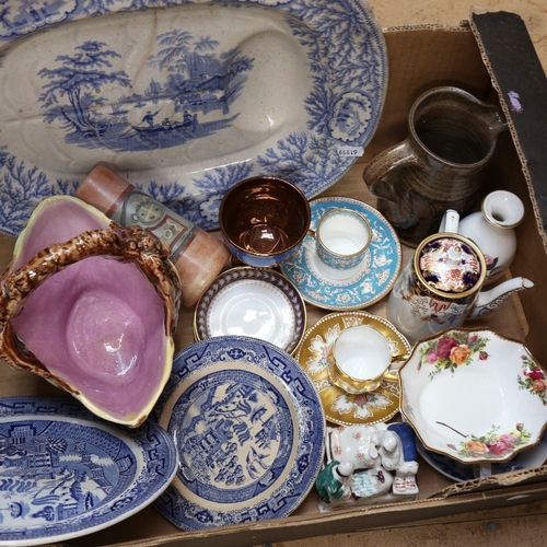 334 - Various ceramics, including large pottery vase, blue and white Spode plates, teacups and saucers etc... 