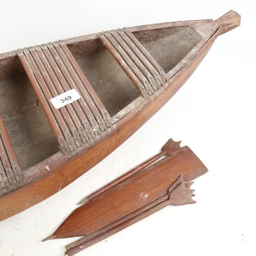 349 - A large handmade scale model boat, overall length 91cm