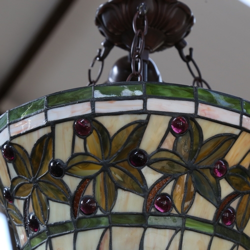 352 - A large Tiffany style leadlight bell-shaped hanging light fitting, shade height 35cm