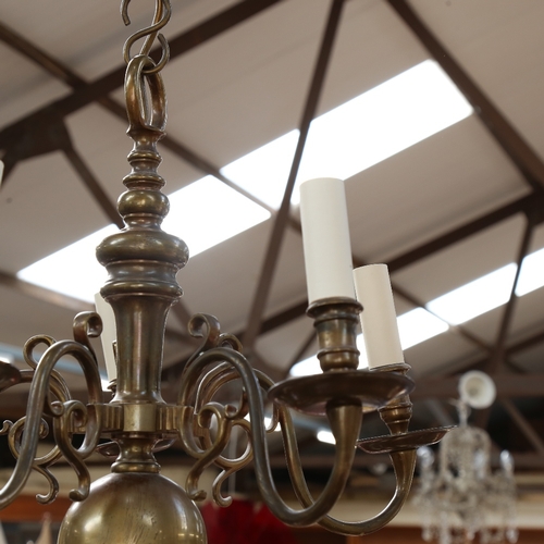 353 - A Vintage brass 5-branch ceiling chandelier, branch length 22cm, chandelier height 46cm