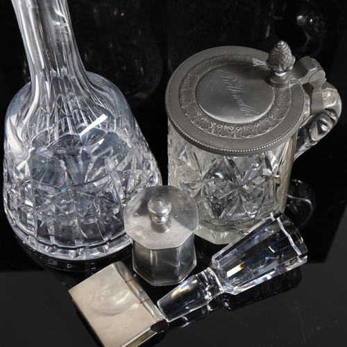 372 - A Waterford Kylemore decanter, a cut glass and pewter German beer stein marked Rothmilller, an Etain... 