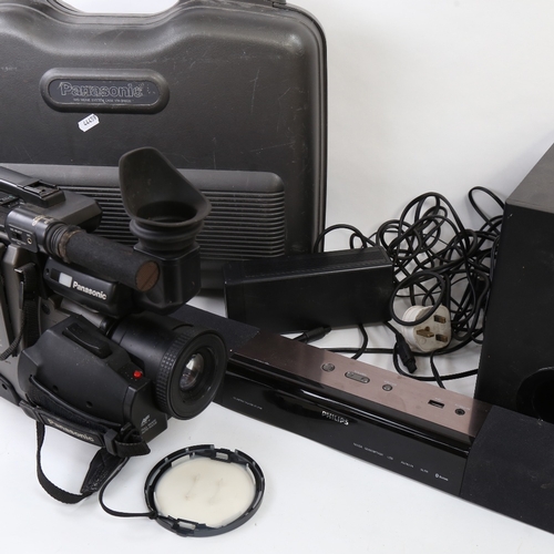 399 - A Vintage Panasonic MS5 VHS movie camera and case, a Philips bluetooth soundbar and base unit (3)