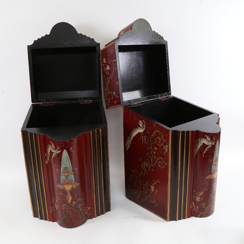 427 - A pair of Antique style lacquered painted and gilded boxes, modelled as Georgian knife boxes, W23cm,... 