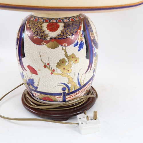 430 - An Oriental design crackle-glaze ceramic jar table lamp and shade, overall height 59cm