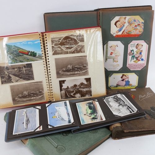 445 - 3 albums of Vintage postcards, and 2 empty postcard albums