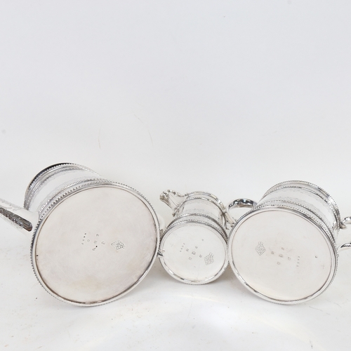 464 - A Victorian silver plated 3-piece tea set, by Thomas Bradbury & Sons, tapered cylindrical form with ... 