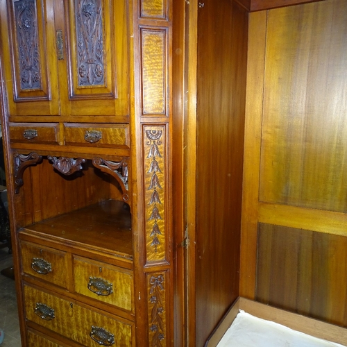 1500 - A late Victorian walnut 3-section break-front compactum wardrobe, W206cm, H217cm, D70cm